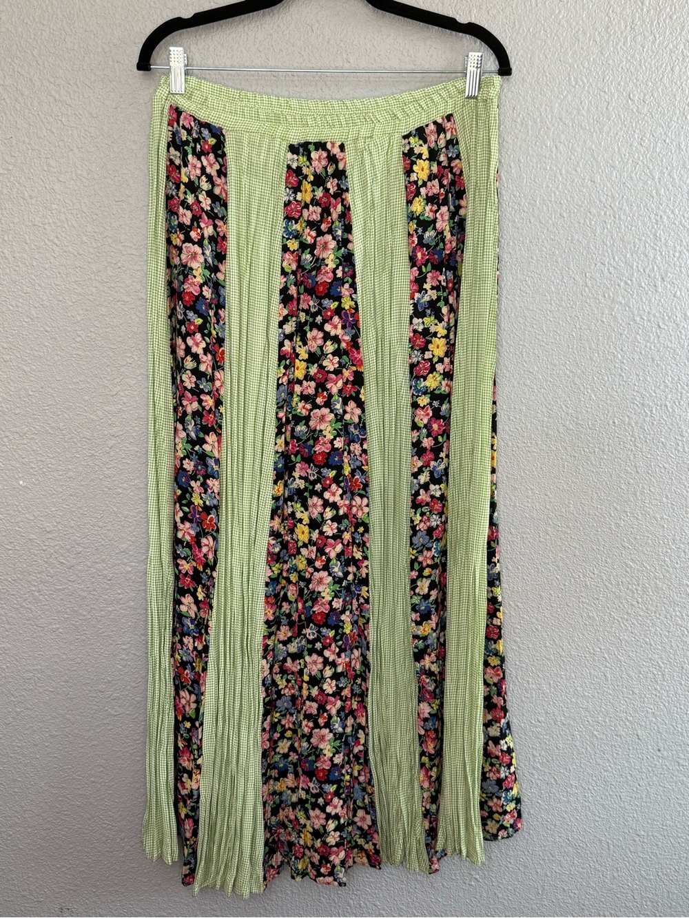 Vintage Cactus Flower Boho Skirt Size Gingham & Floral Print One Size